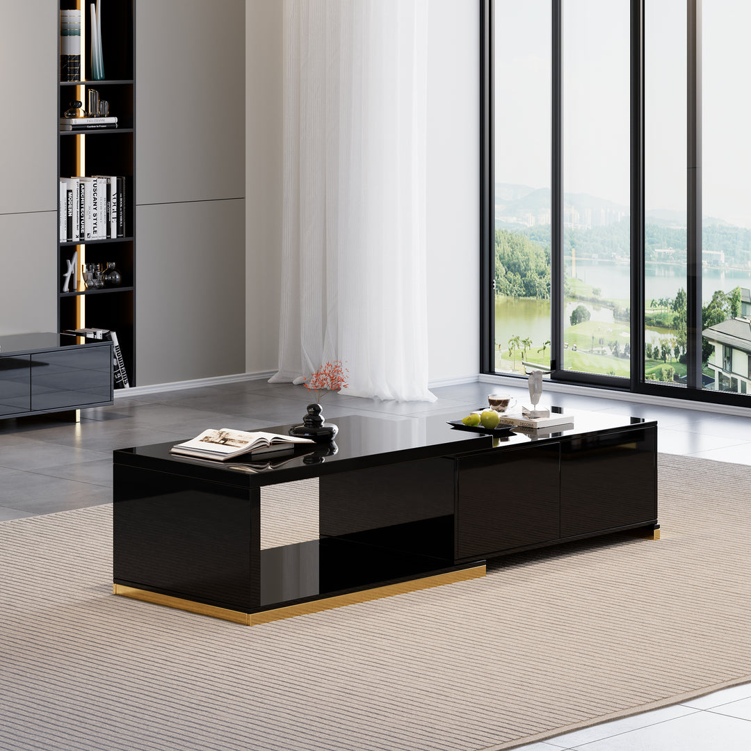 Mordelle 1000mm Rectangle Wood Extendable Black Coffee Table