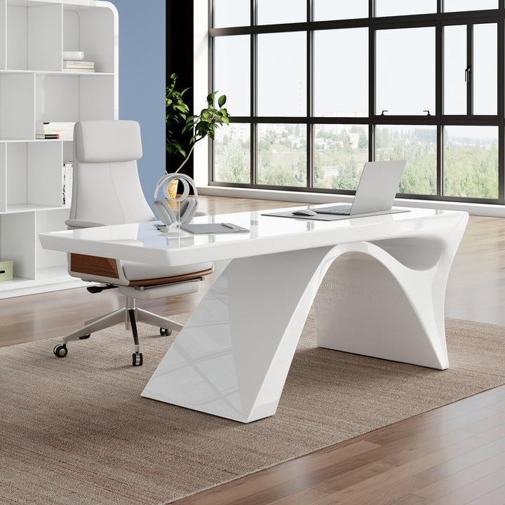 1400mm Modern White Computer Desk & Leather Office Desk Chair Set High Back Adjustable