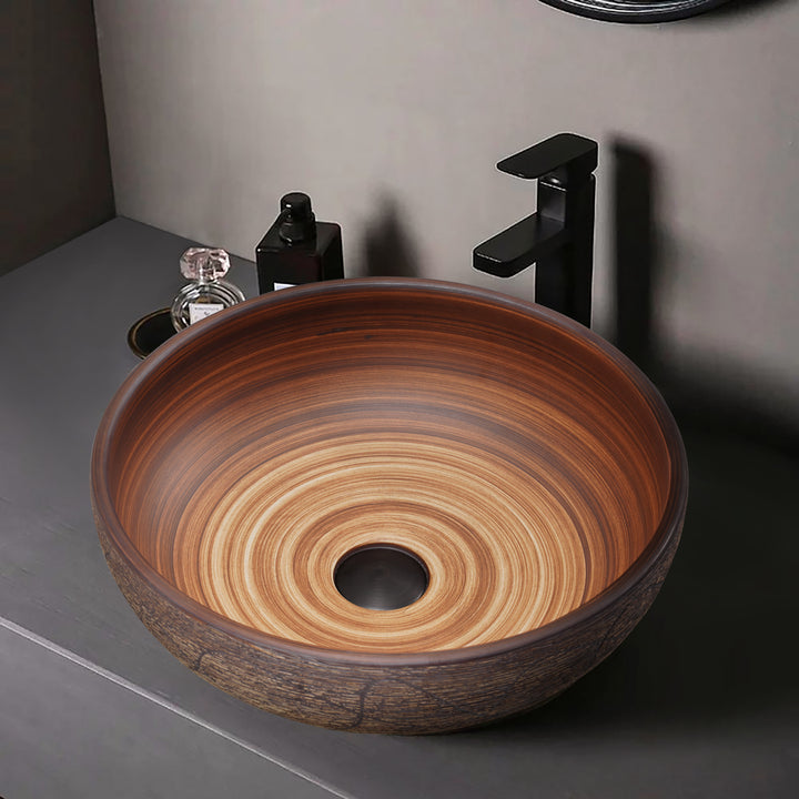 400mm Ceramic Round Bathroom Countertop Basin Retro Washbasin