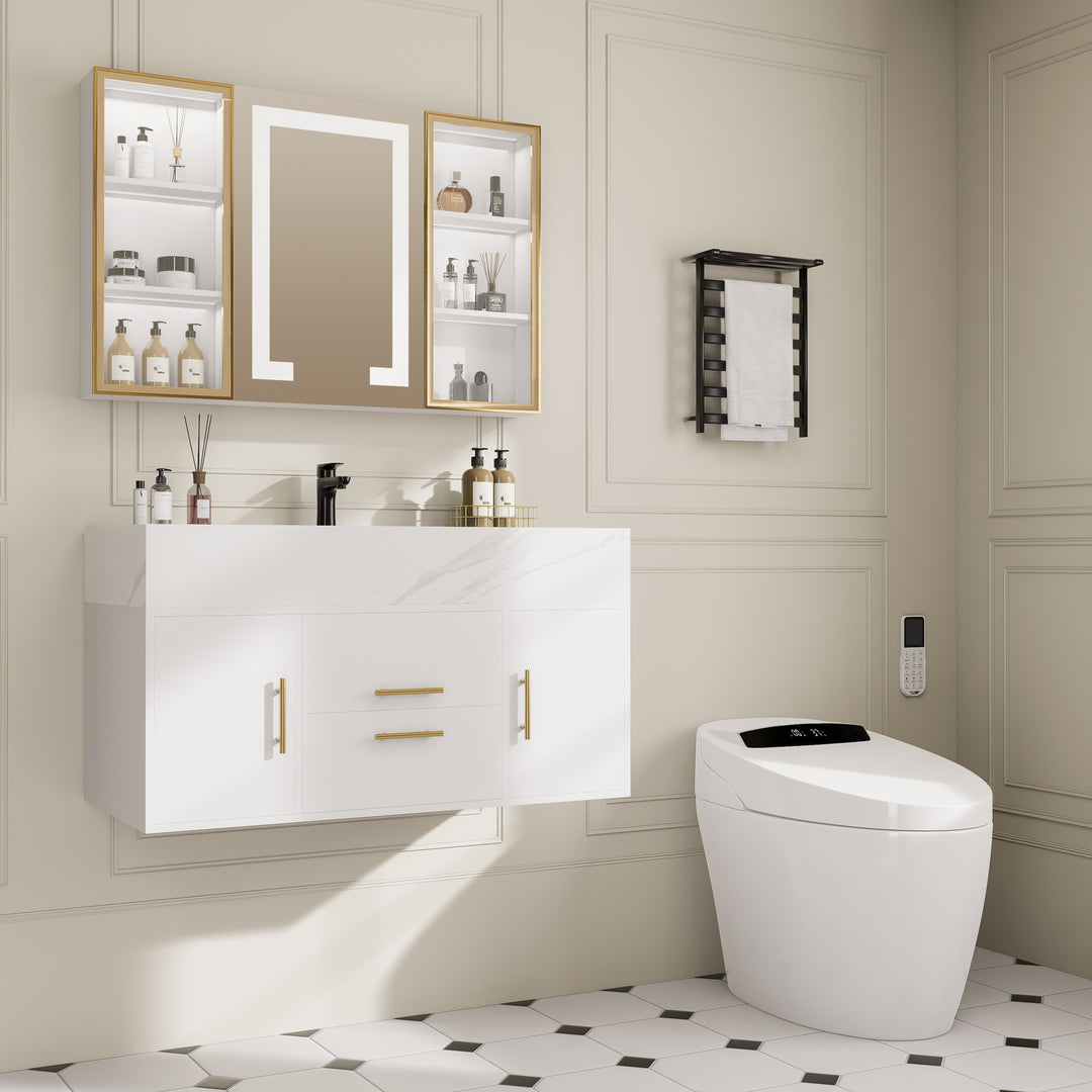 900mm Floating Bathroom Vanity & Automatic Toilet One-Piece Smart Toilet Floor Outlet