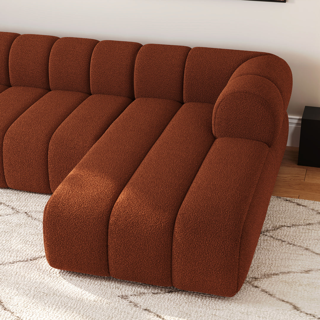 3000mm Channeled 3-Piece Boucle Sectional L-Shaped Sofa with Chaise