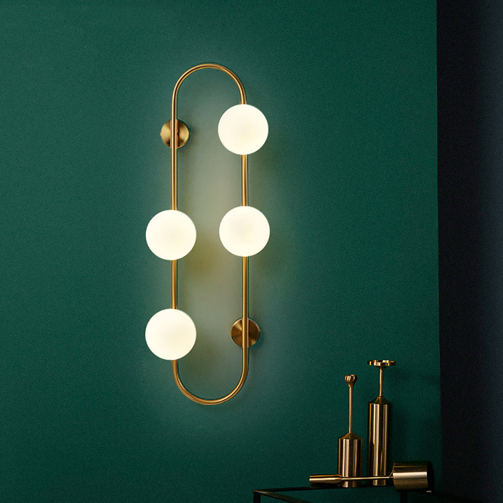 Globe Wall Sconce White Glass 4-Light Wall Lighting Gold Oblong Hanging Rod