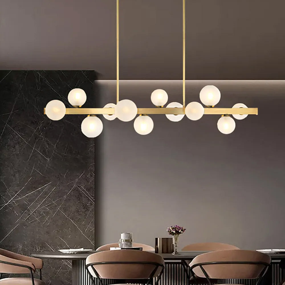 White Globe Shade 12-Light Linear Island Light in Gold