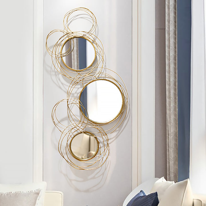 Light Luxury Creative 3D 6 Rings Round Gold Metal Wall Mirror