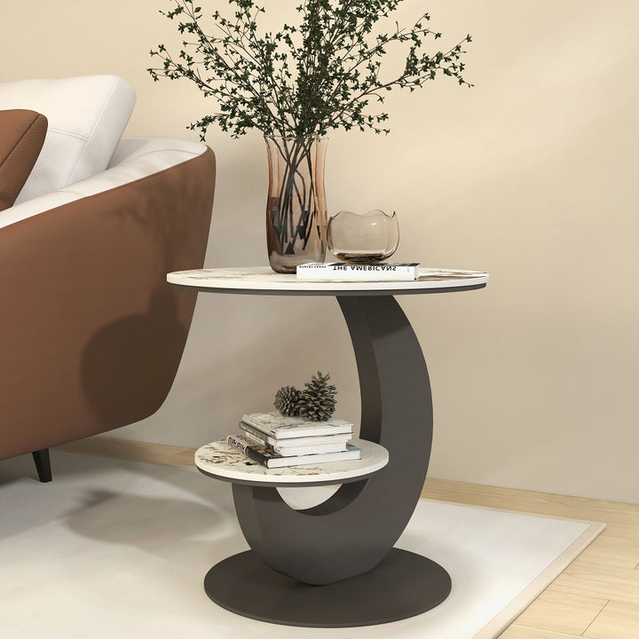 Homary Sintered Stone Side Table 2 Tier Round End Table Modern Simplicity Living Room