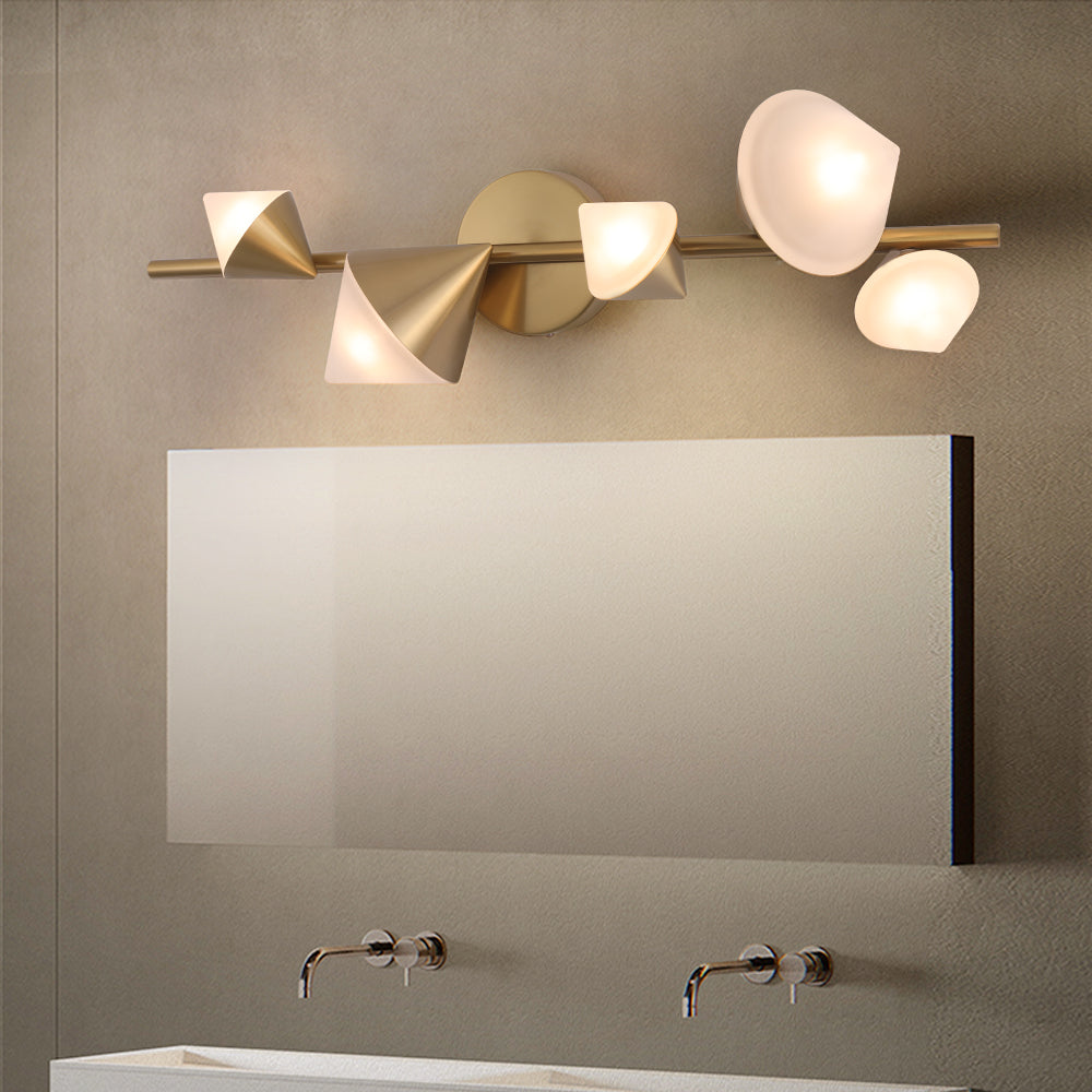 5-Light Modern Gold Bathroom Vanity LED Wall Light Fixtures with White Shade