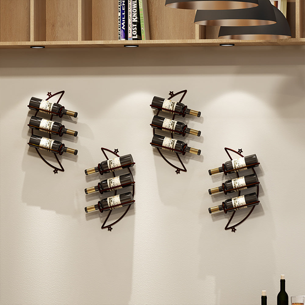 4 Pieces 12 Bottles Moon Shaped Metal Wine Rack Wall Mounted in Bronze