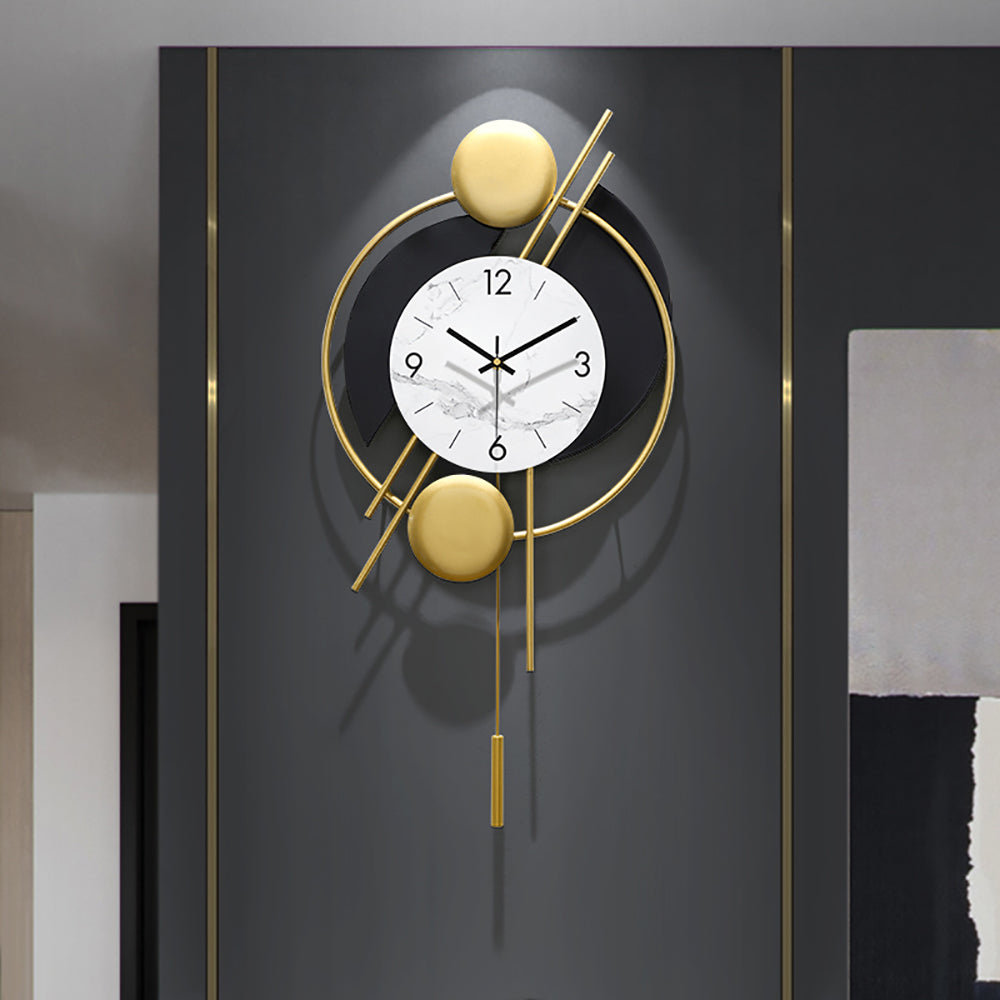 Modern Distinctive Metal Wall Clock with Gold Pendulum