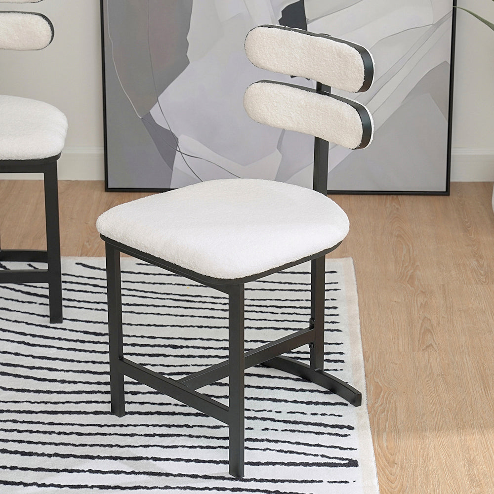 Modern Boucle Dining Chairs White with Back Side Dining Room Chairs