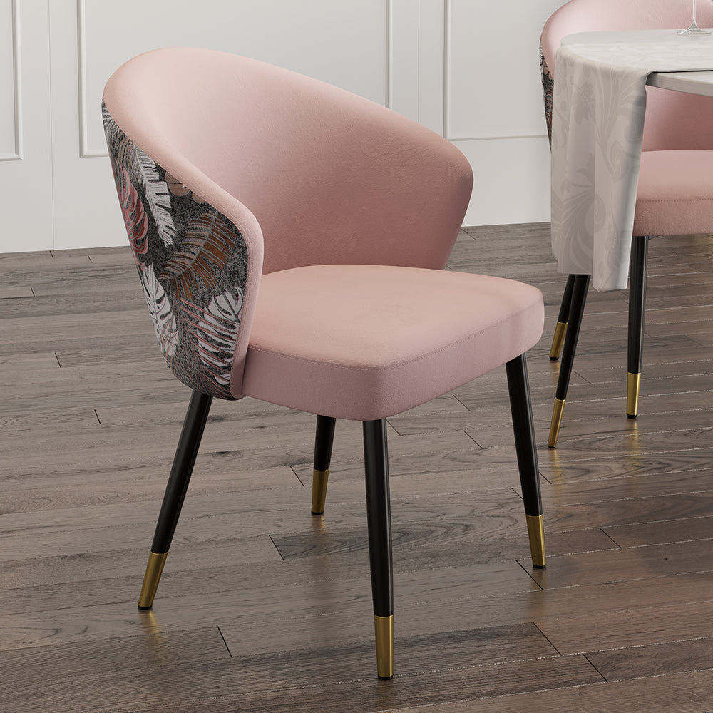 Set of 4 Modern Velvet Dining Chairs Upholstered Pink Dining Room Chairs with Arm