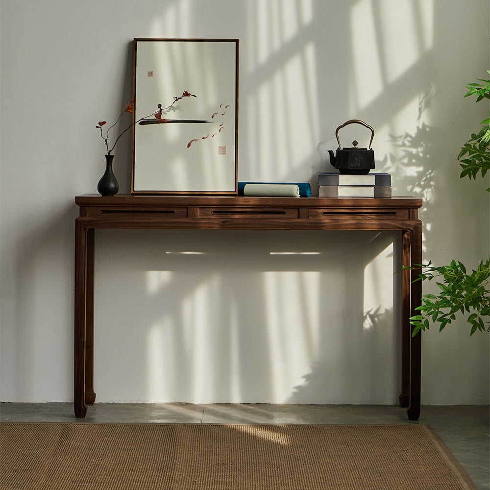 1200mm Mid Century Modern Console Table Walnut Solid Wood Entryway Table with 4 Legs