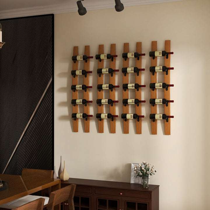 Rustic Wooden Natural Wall Mounted Wine Rack 5-Bottle