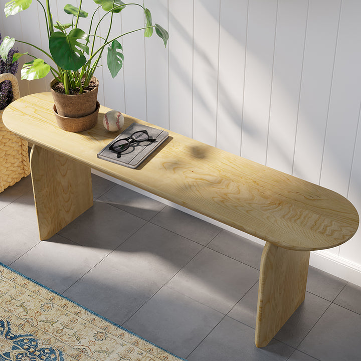 Tintica Japandi 1300mm Dining Bench Oval Solid Wood in Natural Double Pedestals