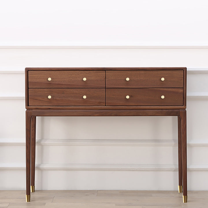 1000mm Mid Century Modern Console Table with Storage Walnut Wood Console Hall Table with 4 Drawers