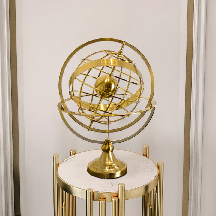 385mm Gold Globe Ornament Sculpture Modern Metal Geometric Figurine Table Decor Art