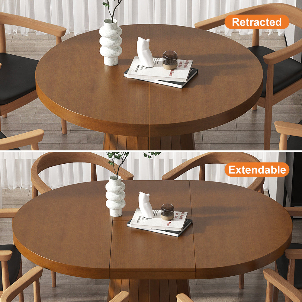 Oval&Round Dining Table Extendable Table Pedestal 6-Seater Japandi Walnut