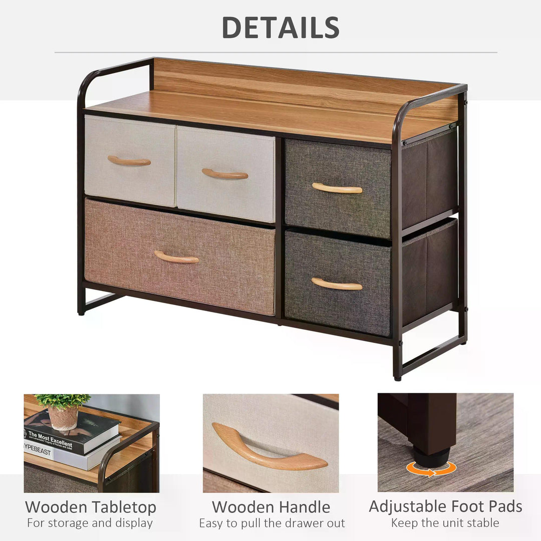 Fabric Dresser: 5-Drawer Linen Tower with Wooden Top