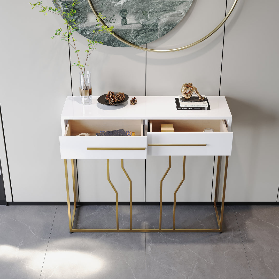 800mm Modern Narrow White Console Table with Storage Wood Entryway Table with Drawers