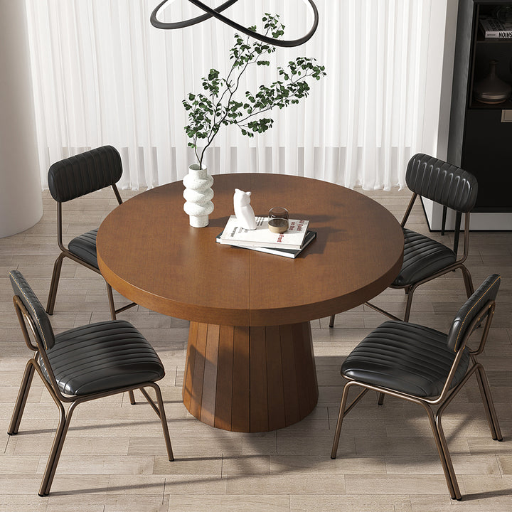 Oval&Round Dining Table Extendable Table Pedestal 6-Seater Japandi Walnut