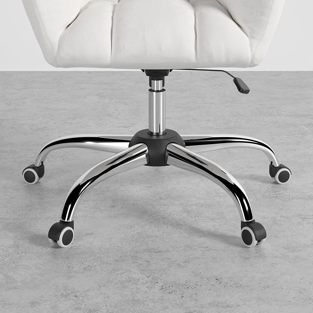 Modern White Office Chair Upholstered Cotton & Linen Swivel Task Chair Height Adjustable