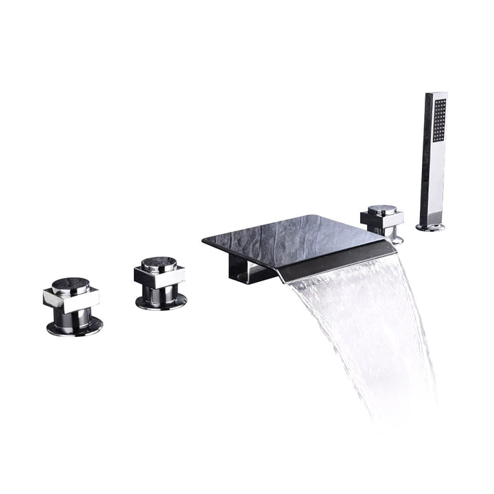 Moda Contemporary Waterfall Deck-Mount 5-Hole Bath Tap with Handshower in Chrome