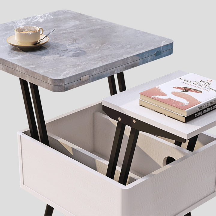 Modern Lift Top Grey Coffee Table with Storage MDF Top & Carbon Steel Base Extendable