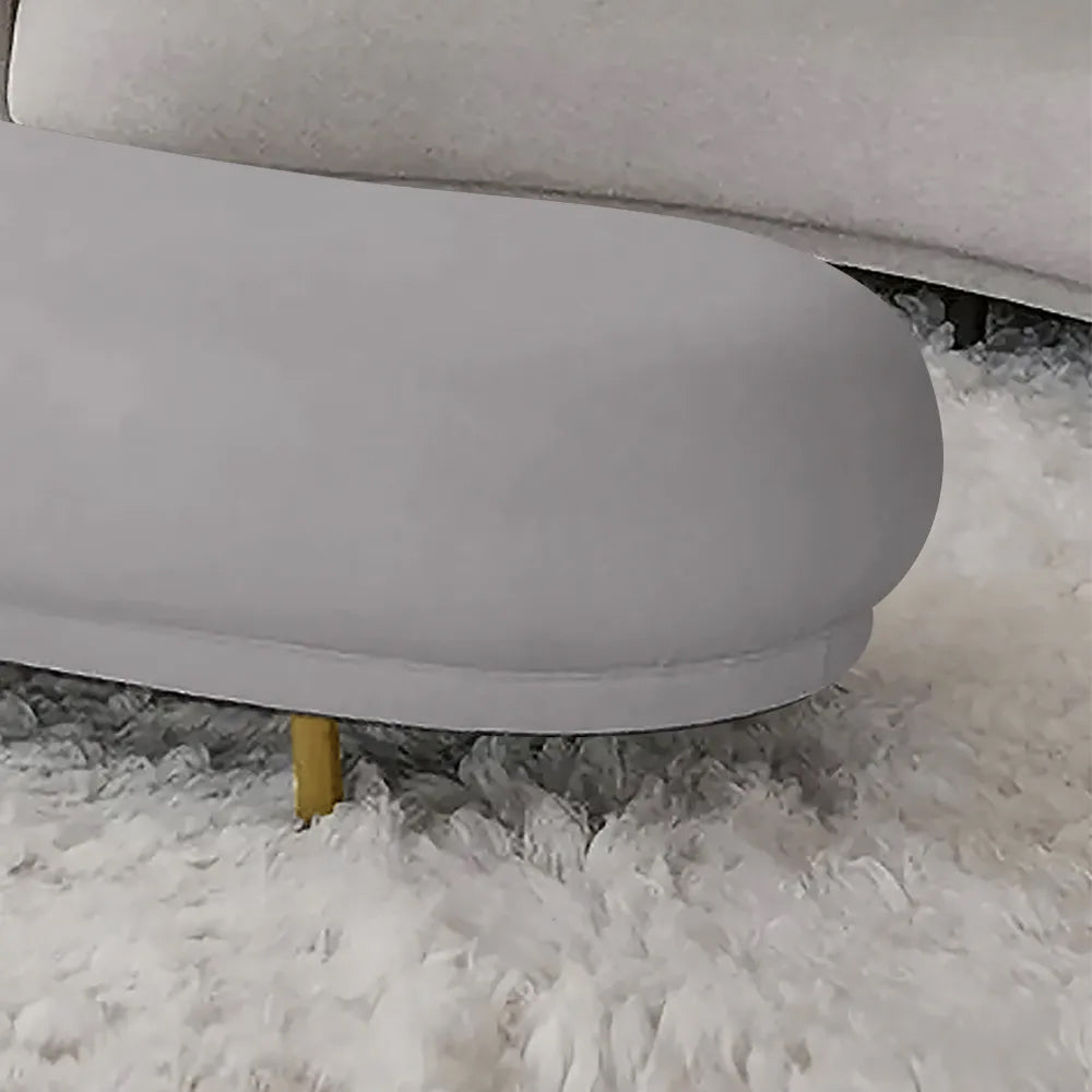 Modern Grey Velvet Bench Upholstered Curved Bench for End of Bed with Metal Legs