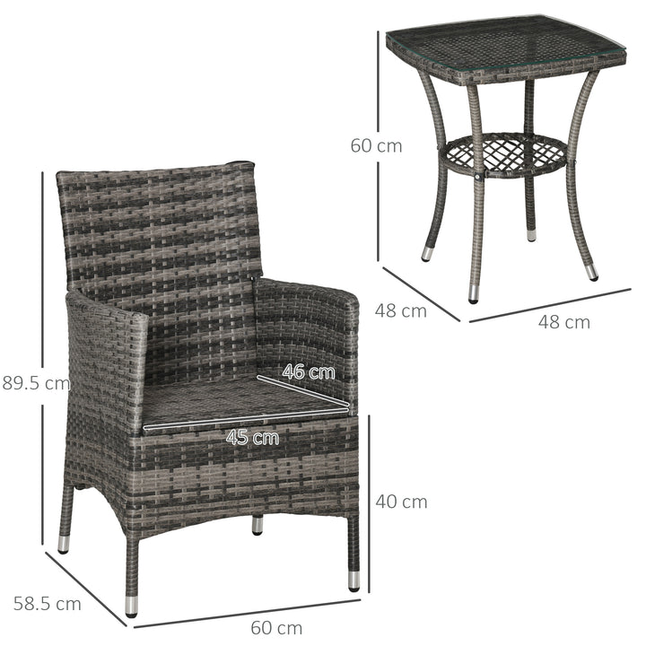 3 PCs Rattan Garden Bistro Set with Cushions Patio Weave Companion Chair Table Set Conservatory