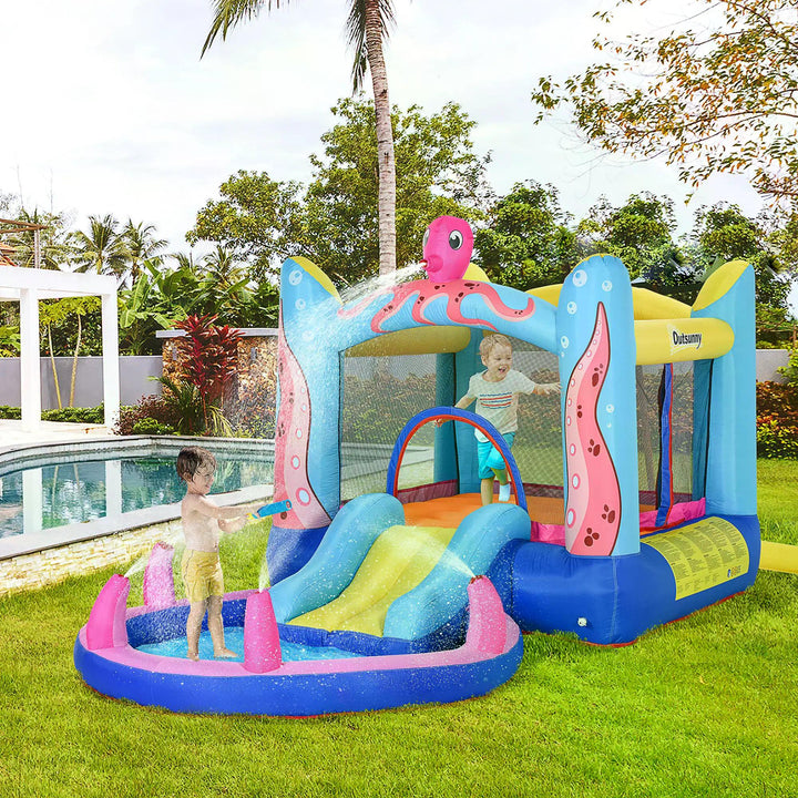 Kids Bounce Castle House Inflatable Trampoline Slide Water Pool 3 in 1 with Inflator for Kids Age 3-12 Octopus Design 3.8 x 2 x 1.8m