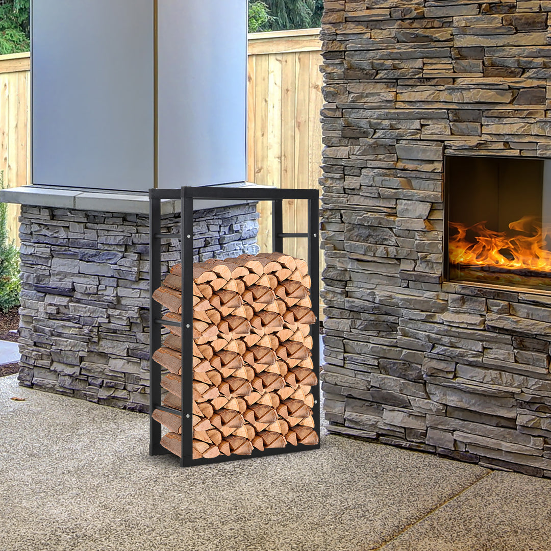 Metal Firewood Log Holder Tall Firewood Rack Indoor Outdoor Fireplace Wood Storage Shelf with Rust-Resistant