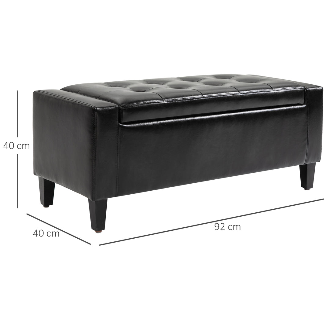 HOMCOM Ottoman Storage Bench, PU Leather Chest with Tufted Lid, Flip Top, Black