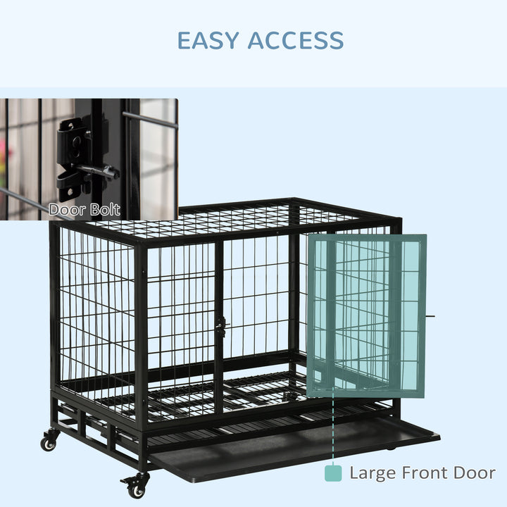 38" Heavy Duty Metal Dog Kennel Pet Cage with Crate Tray and Wheels - Black (Medium)