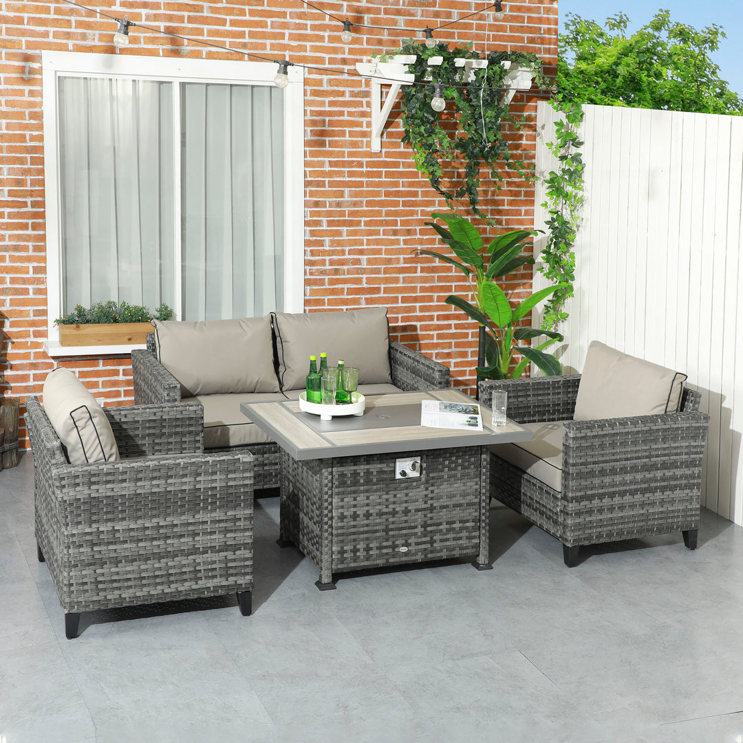 5-Piece Rattan Patio Furniture Set with Gas Fire Pit Table