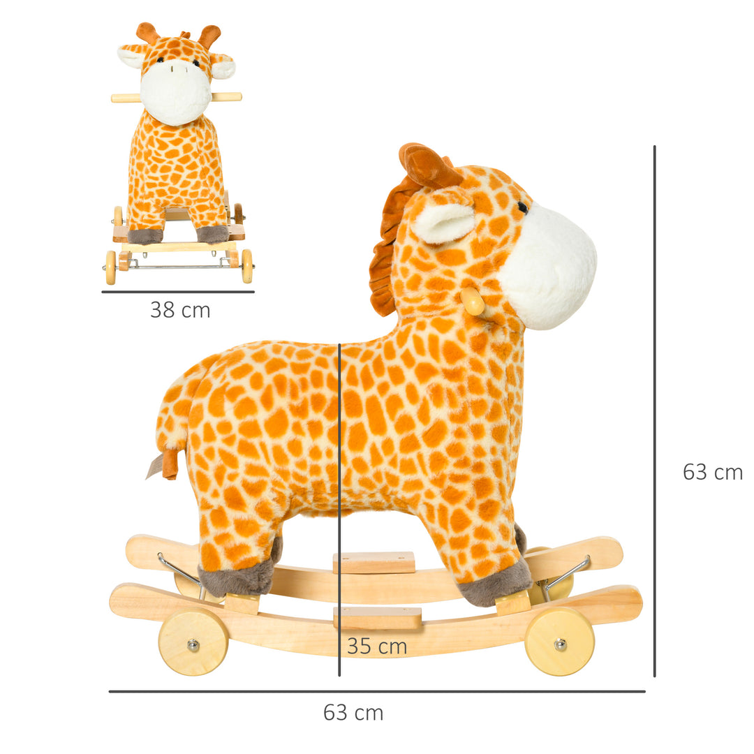 2-IN-1 Kids Plush Ride-On Rocking Gliding Horse Giraffe-shaped Plush Toy Rocker with Realistic Sounds for Child 36-72 Months Yellow