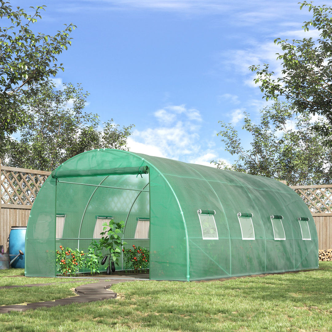 6 x 3 m Large Walk-In Greenhouse Garden Polytunnel Greenhouse with Steel Frame