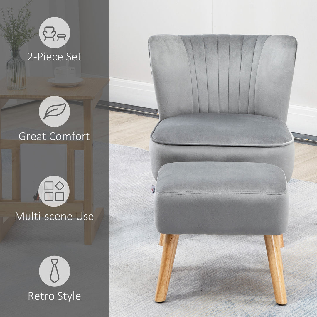 Velvet Accent Chair with Ottoman