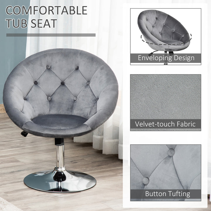 Modern Dining Height Bar Stool Velvet-Touch Tufted Fabric Adjustable Height Armless Tub Chair with Swivel Seat