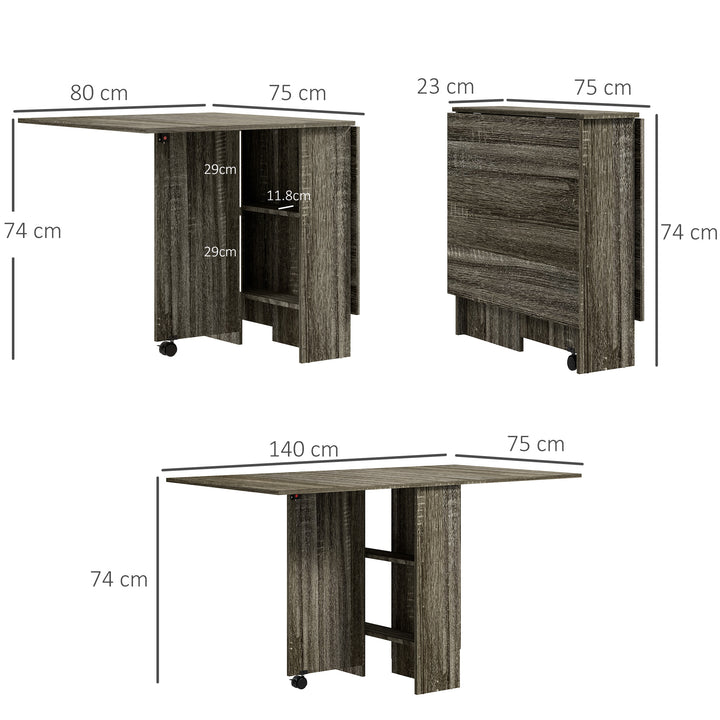 Folding Kitchen Table with 2-tier Shelves