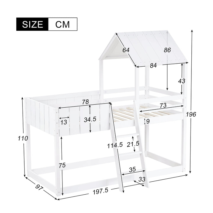 Wooden Bunk Bed with Treehouse Canopy