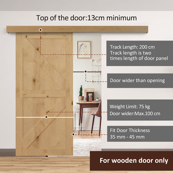 6.5FT /2000mm Modern Sliding Barn Door Closet Hardware Track Kit Track System Unit For Single Wooden Door