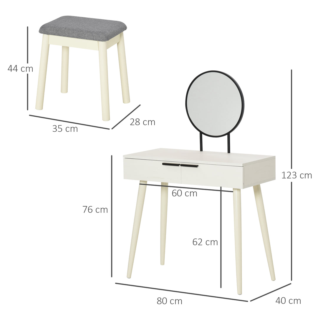 Dressing Table Set with Round Mirror Vanity Table Set w/ Makeup Desk