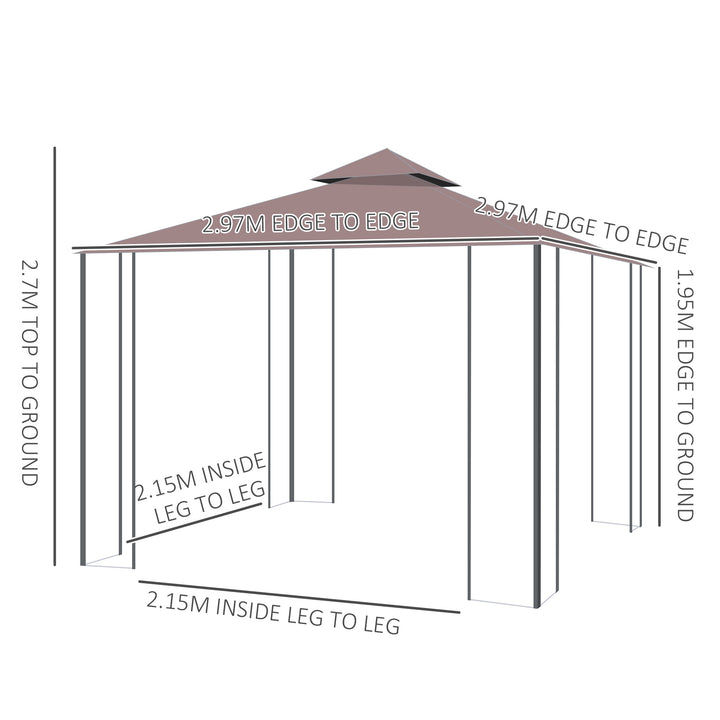 3 x 3(m) Patio Gazebo Canopy Garden Pavilion Tent Shelter with 2 Tier Roof and Mosquito Netting