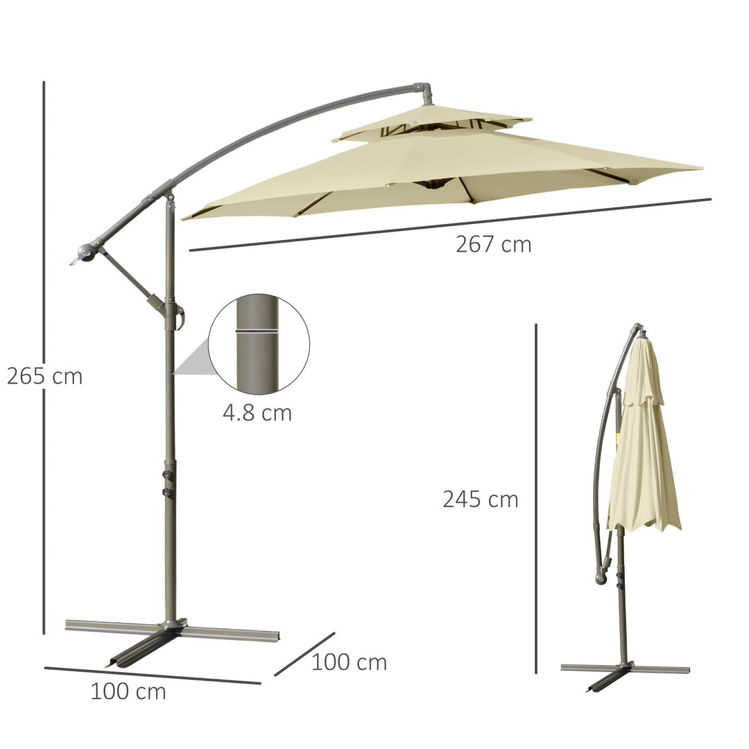 2.7m Garden Banana Parasol Cantilever Umbrella w/ Crank Handle