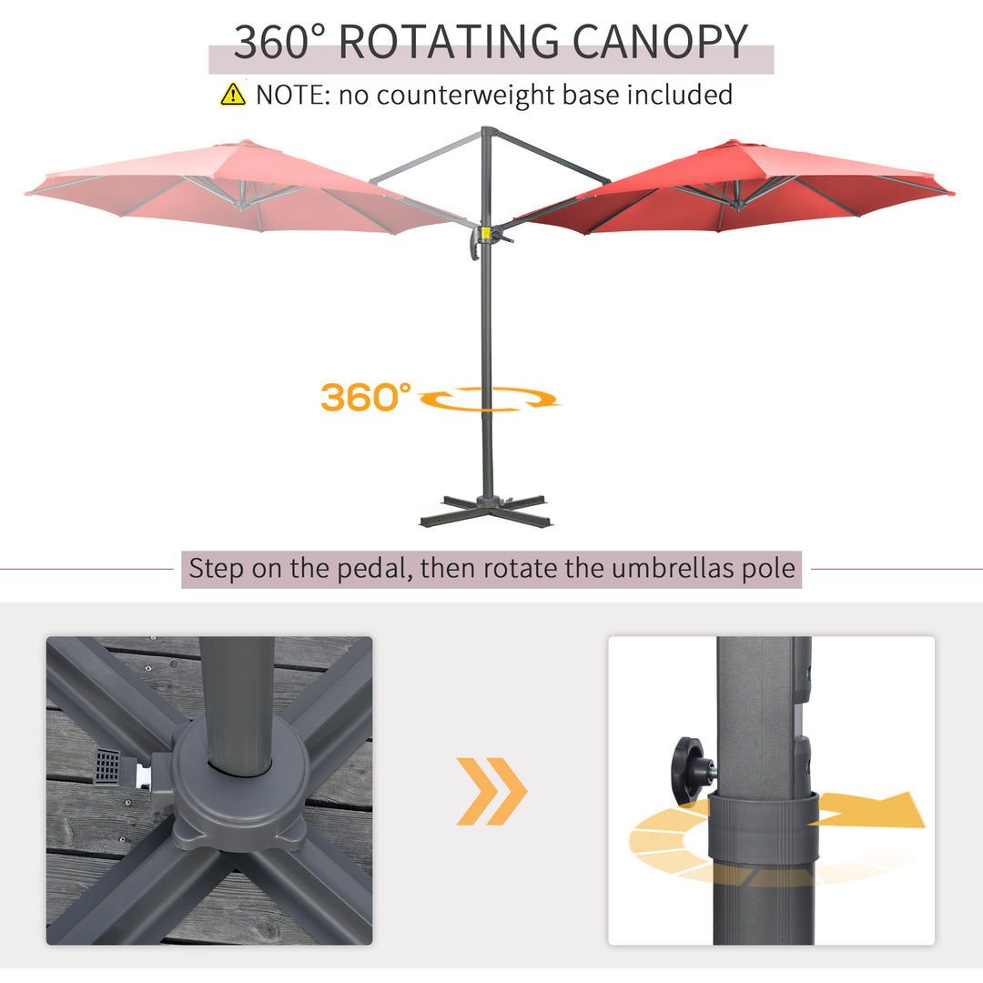 3 x 3(m) Cantilever Parasol with Cross Base Crank Handle - Wine Red