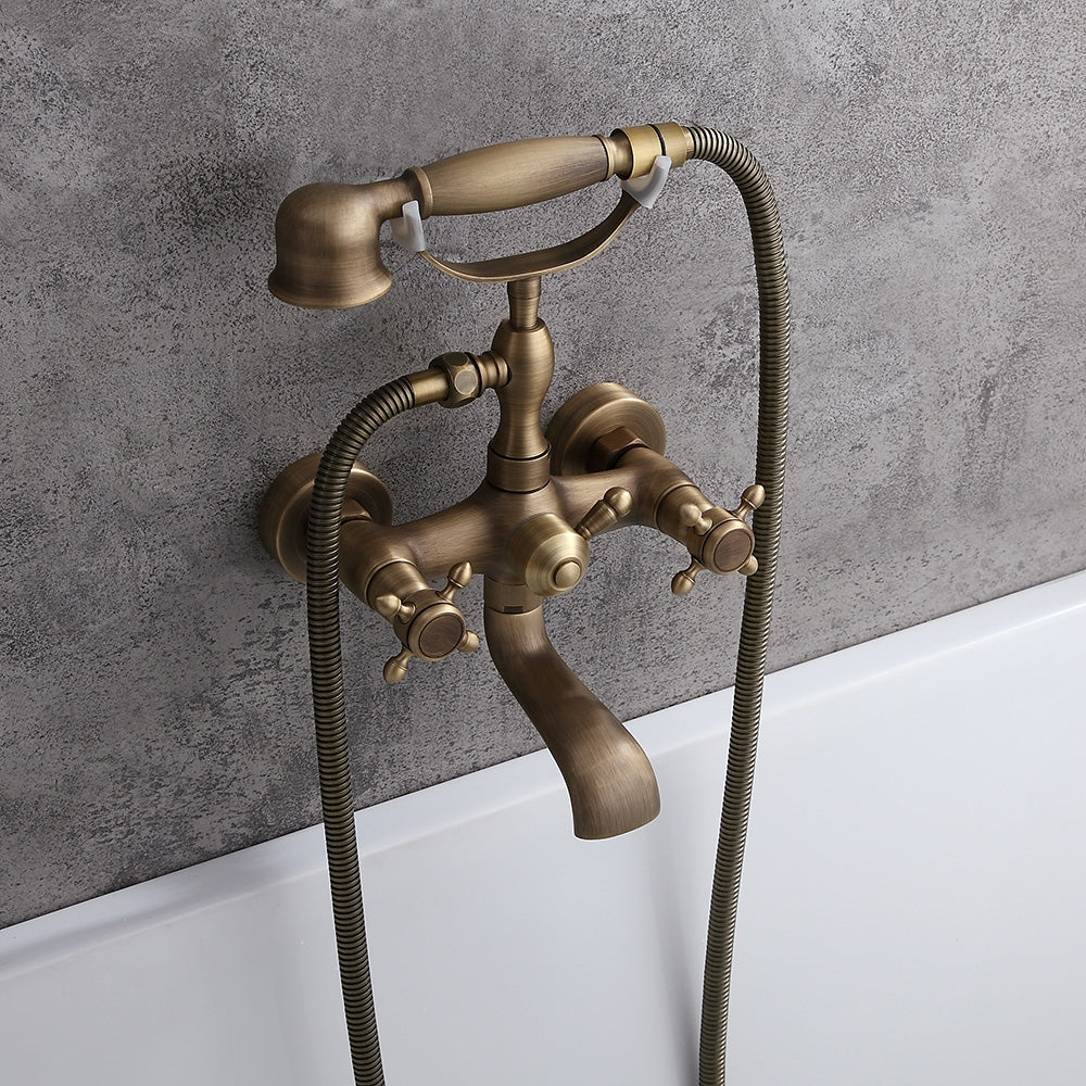 Chester Classic Style Antique Brass Wall Mount Clawfoot Tub Filler with Hand Shower