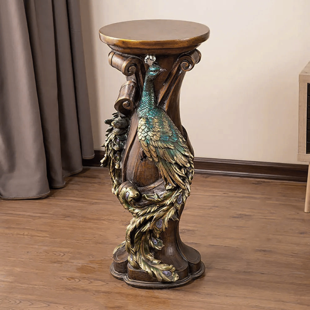 825mm Rustic Resin Peacock Plant Stand Indoor Multi-Colored Freestanding Planter