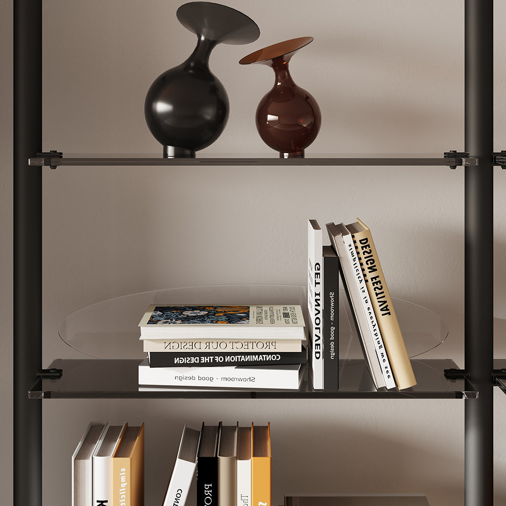 5-Tier Industrial Ladder Shelf Acrylic Black & Grey Wall Mounted Display Bookshelf