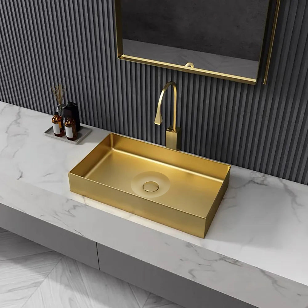 Contemporary Gold Rectangular Stainless Steel Countertop Basin Luxury Wash Basin