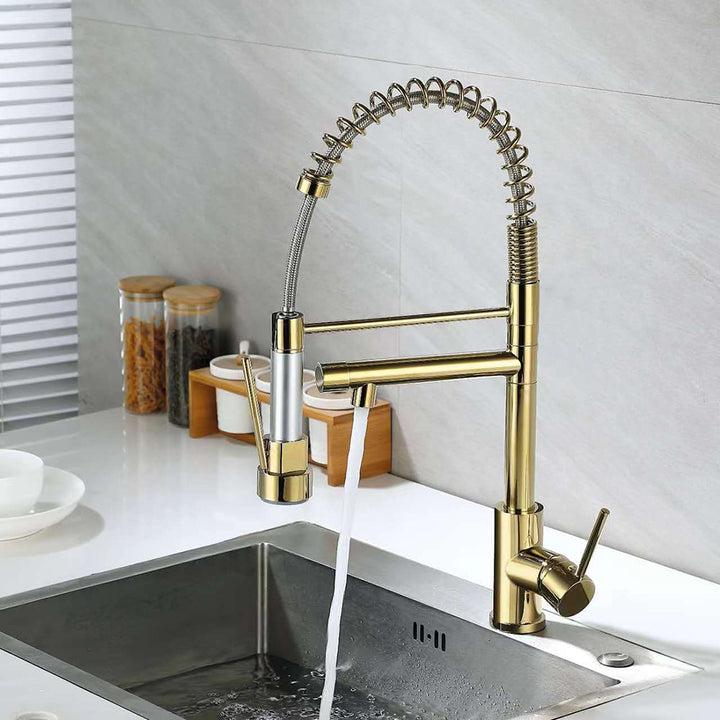 Brewst Luxury Pull Out Sprayer Double Spout Kitchen Mixer Tap Monobloc Solid Brass