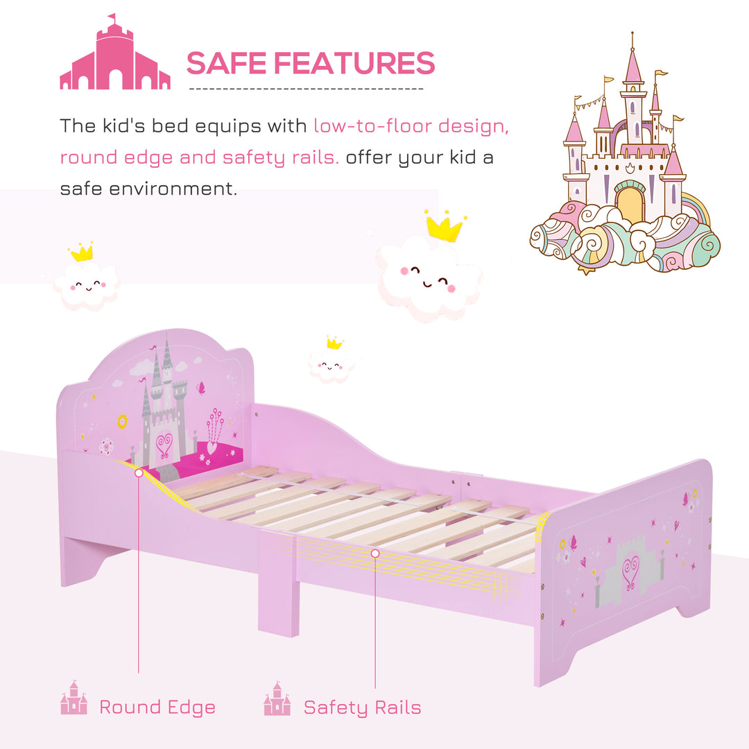 HOMCOM MDF Kids Castle Design Kids Single Bed Pink